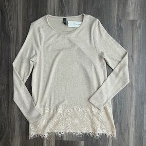 BOGO Stylish Francesca’s Lace Trim Long Sleeve Shirt